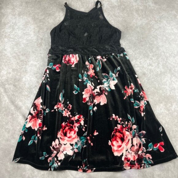 INC International Concepts Dresses & Skirts - Y2K INC‎ Intimates Slip Dress Black XS Floral Velvet Lace Halter Mini Summer EUC
